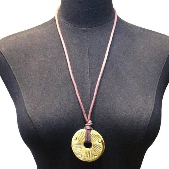 Handcrafted Ceramic Pendant Necklace With Rustic Brown Cord - Picture 3 of 5